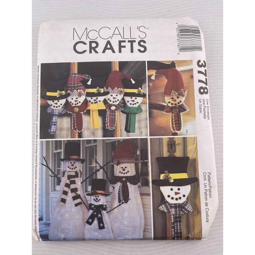McCall's Crafts Pattern 3778 Snowman Greeters Ornaments Wall Door Hanging Uncut